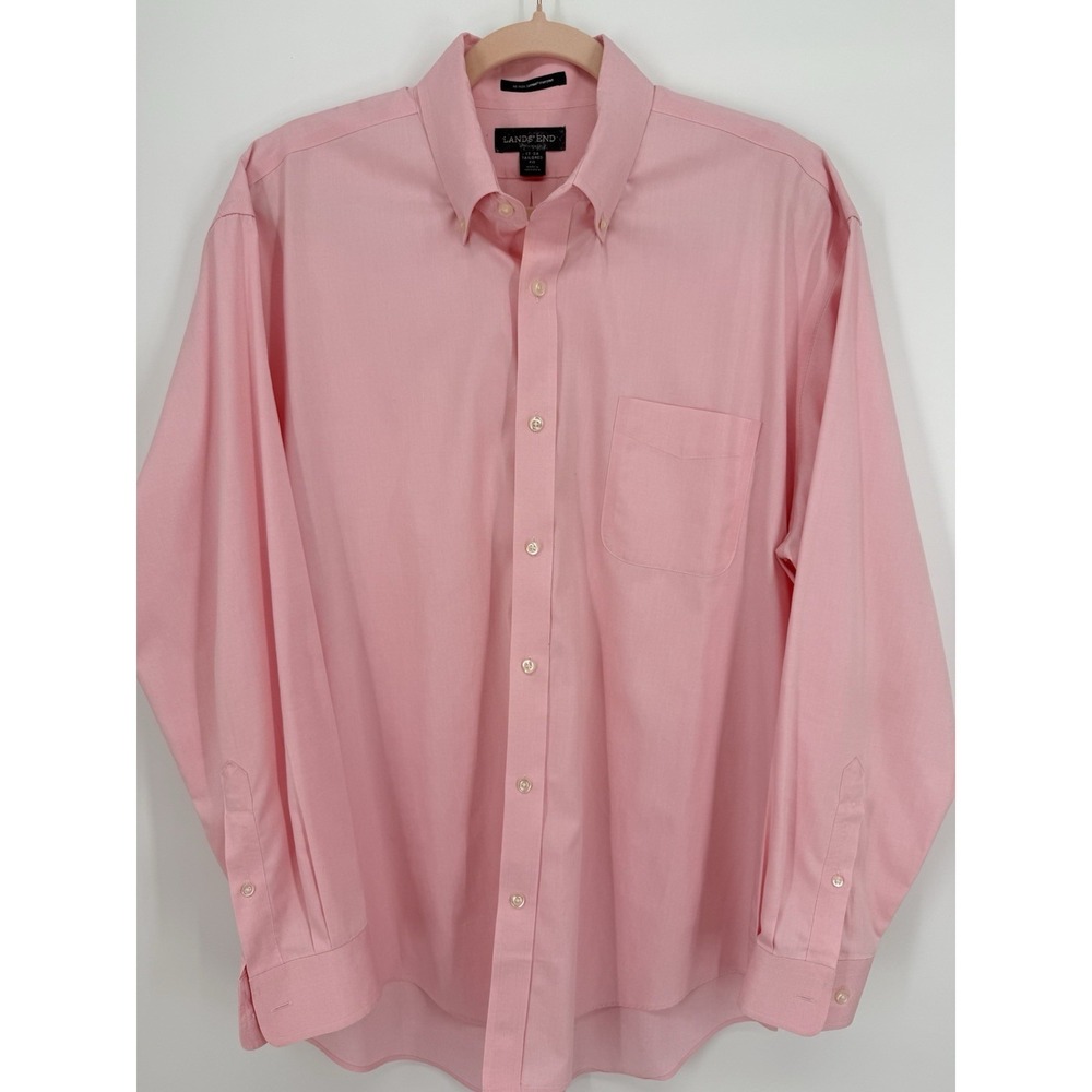 Lands' End Men's Pink No-Iron Supima Cotton Oxford Dress Shirt XL 17/34